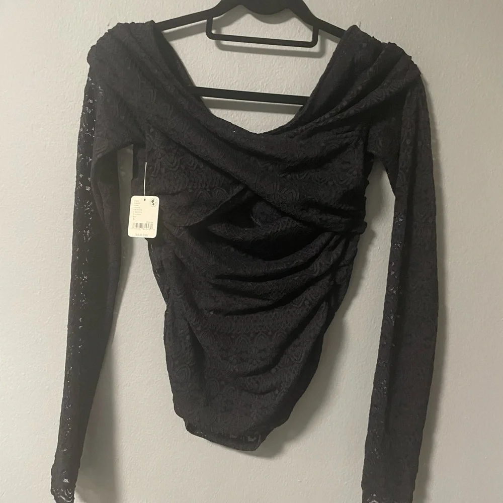 NWT Free People Hold Me Closer Lace Top - Black. Size Small